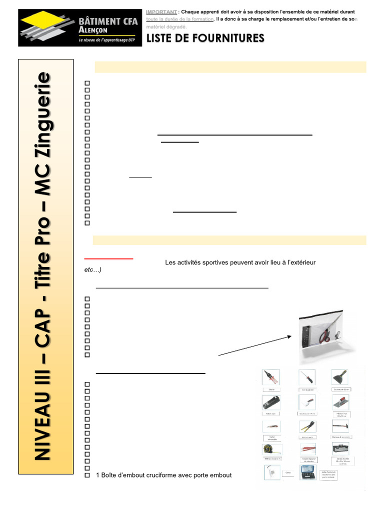 Liste de fournitures pour CAP-MC | PDF | Crayon