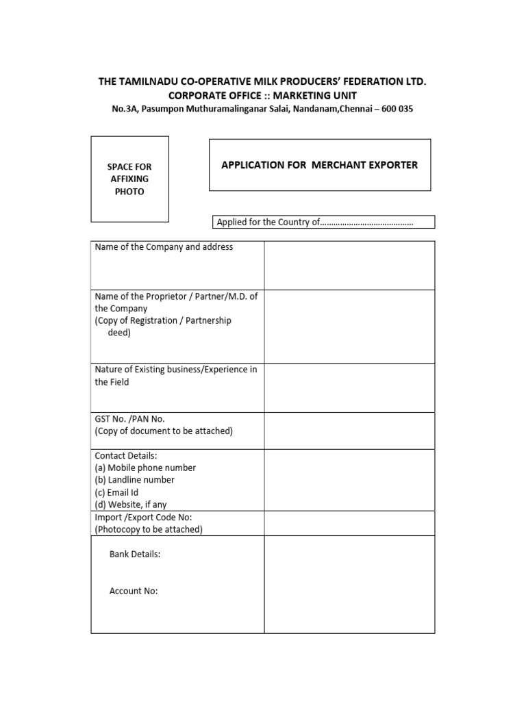 Merchant Exporter Application Form | PDF