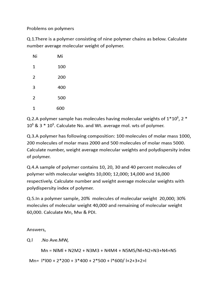 Polymer Molecular Weight Calculations | PDF