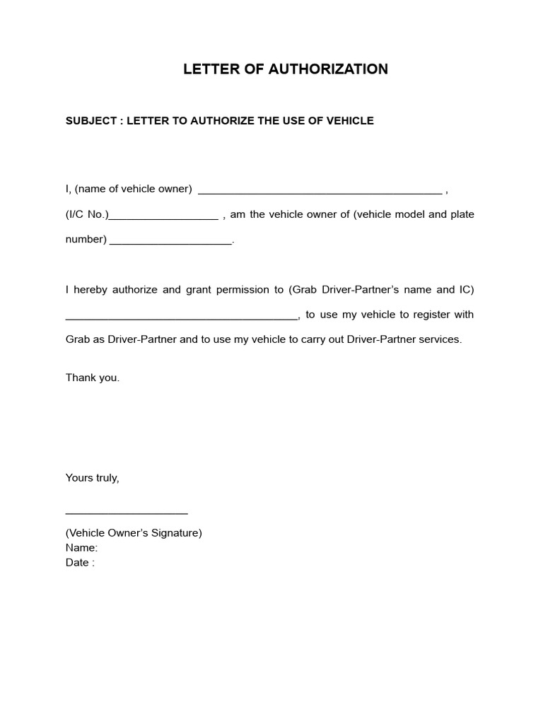Vehicle Authorization for Grab Use | PDF