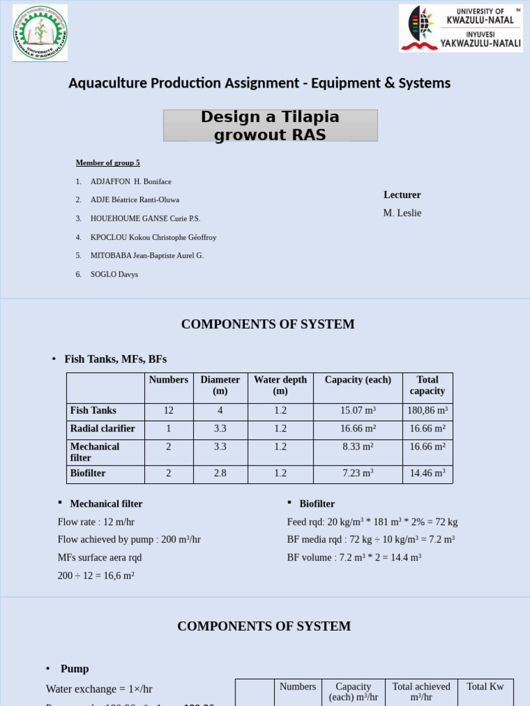 Tilapia RAS Design for Aquaculture Students | PDF