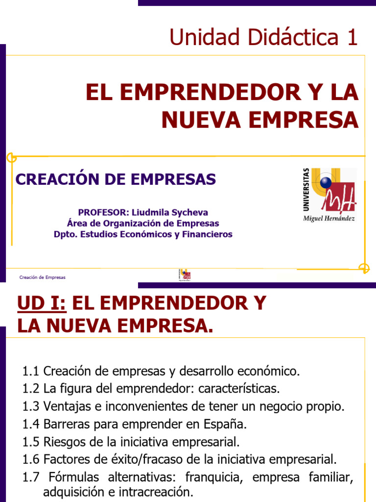 UD1. El Emprendedor y La Nueva Empresa | PDF | Iniciativa empresarial ...