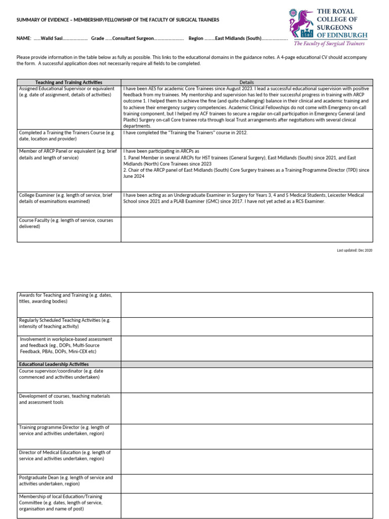 FST Summary of Evidence Form 2022 | PDF | Postgraduate Education ...