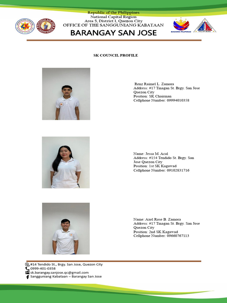 SK Council Members - Barangay San Jose | PDF | Youth | Youth Organizations