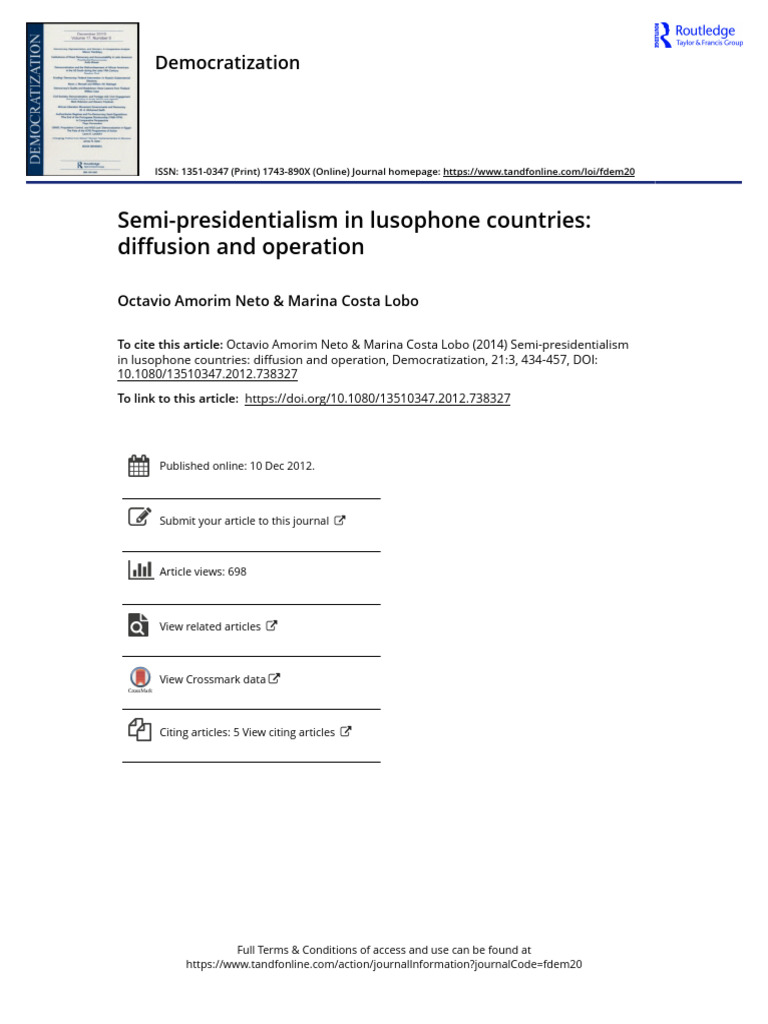 Semi-Presidentialism in Lusophone Countries Diffusion and Operation ...