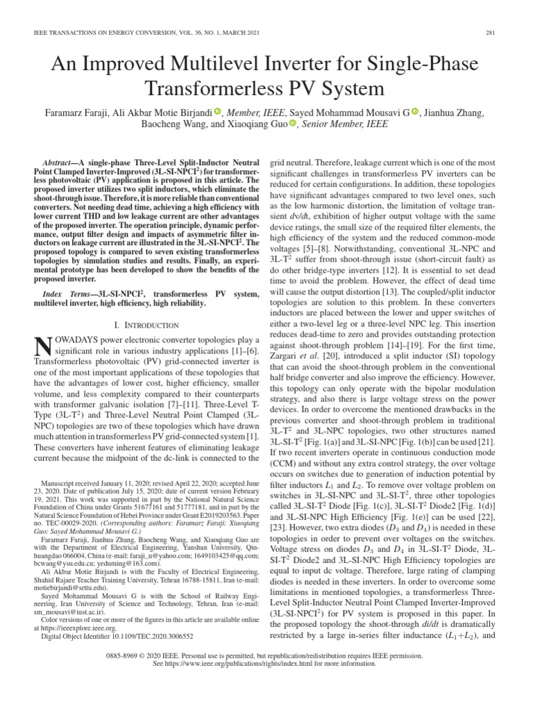 Improved Multilevel Inverter for PV Systems | PDF | Power Inverter ...