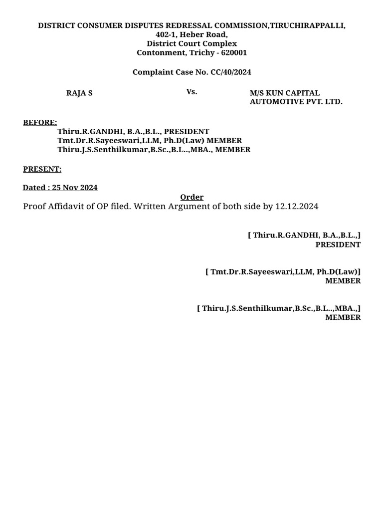 Tiruchirappalli Consumer Dispute Case | PDF