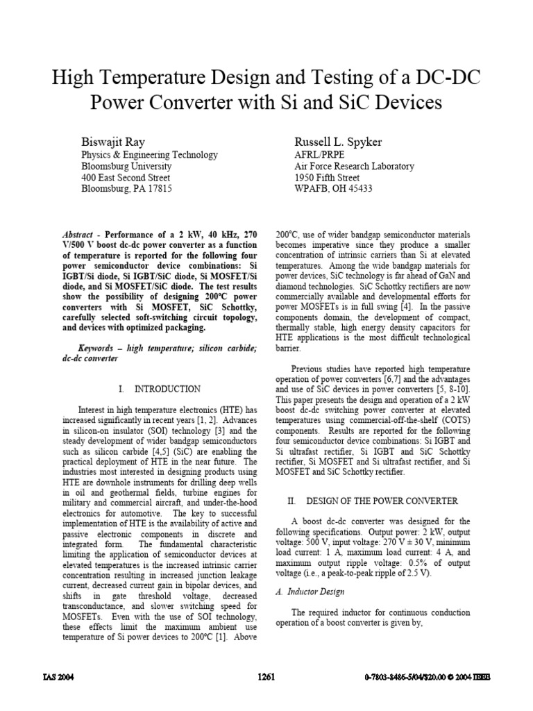 High temperature design and testing of a dc dc power converter with si