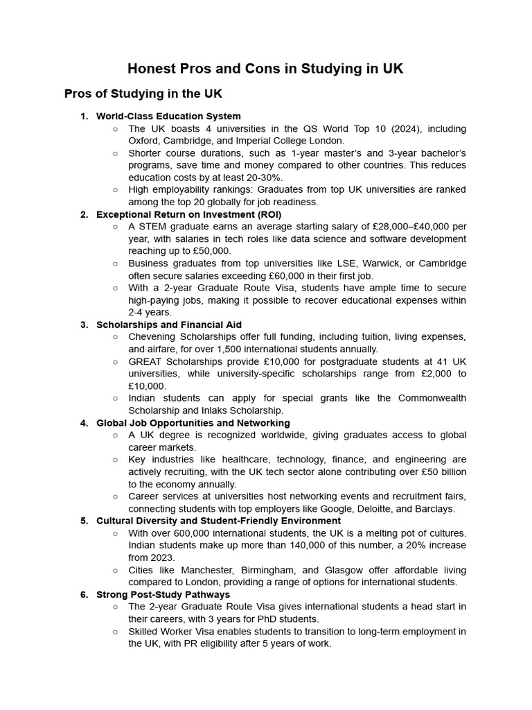 Pros and Cons of Studying in the UK | PDF | Cost Of Living | United Kingdom