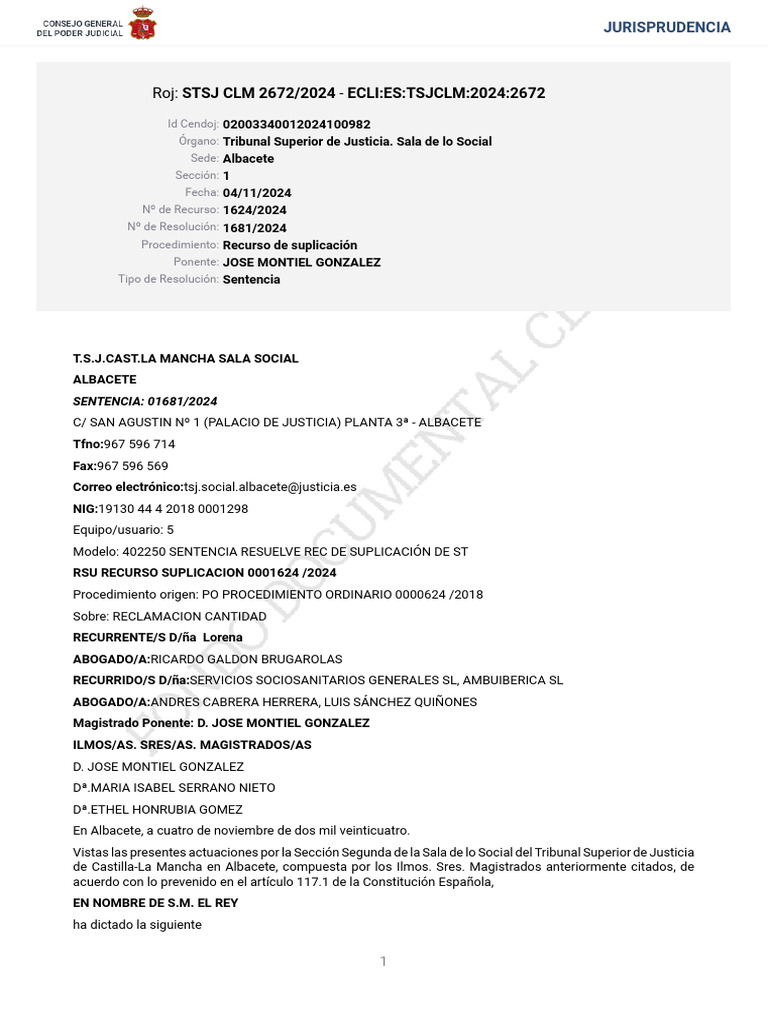 STSJ CLM 2672 2024 | PDF | Caso de ley | Sentencia (ley)