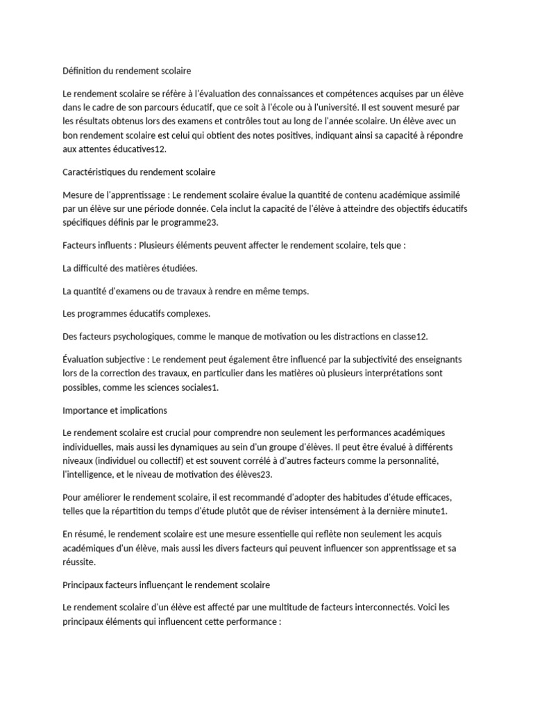 Définition et facteurs du rendement scolaire | PDF | Motivation | Motivant