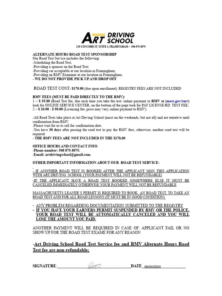 Massachusetts Road Test Application Guide | PDF
