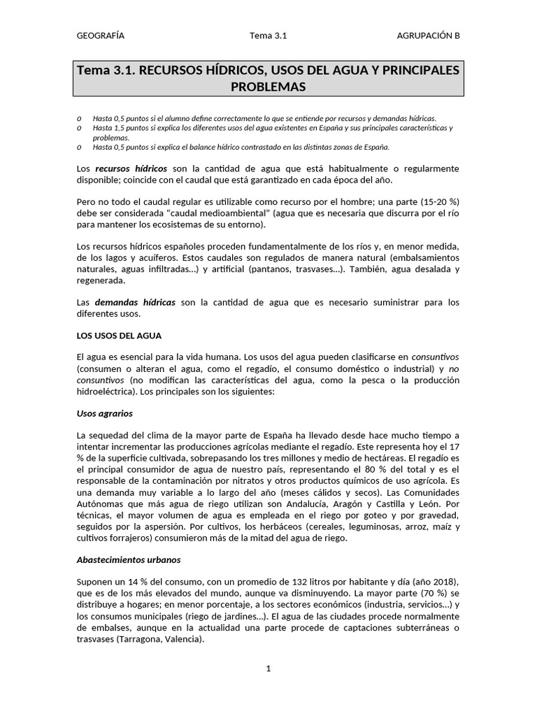 Tema 3.1 | PDF | Agua | Riego