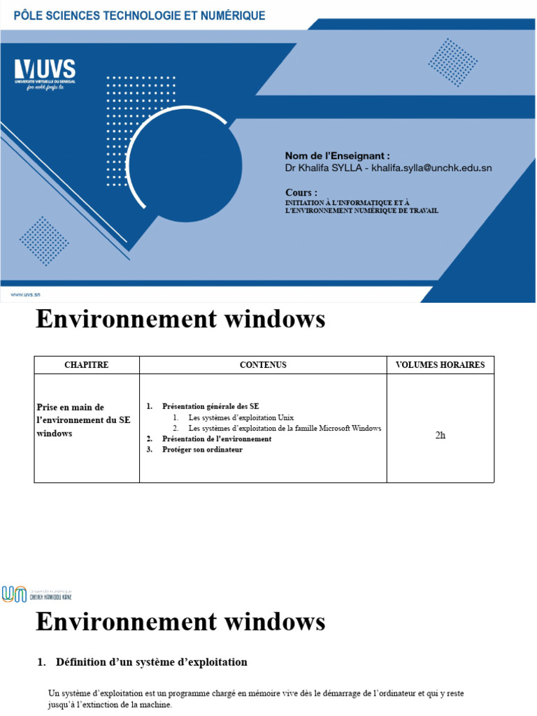 Introduction à l'environnement Windows | PDF | Système d'exploitation ...