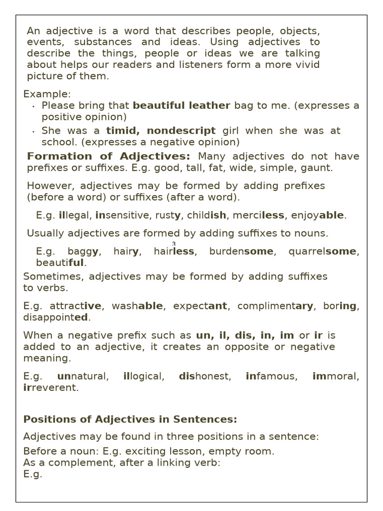 Adjectives | PDF | Adjective | Language Mechanics
