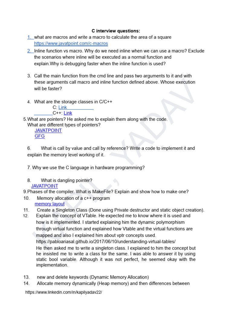 C Programming Interview Questions Guide | PDF | Pointer (Computer ...