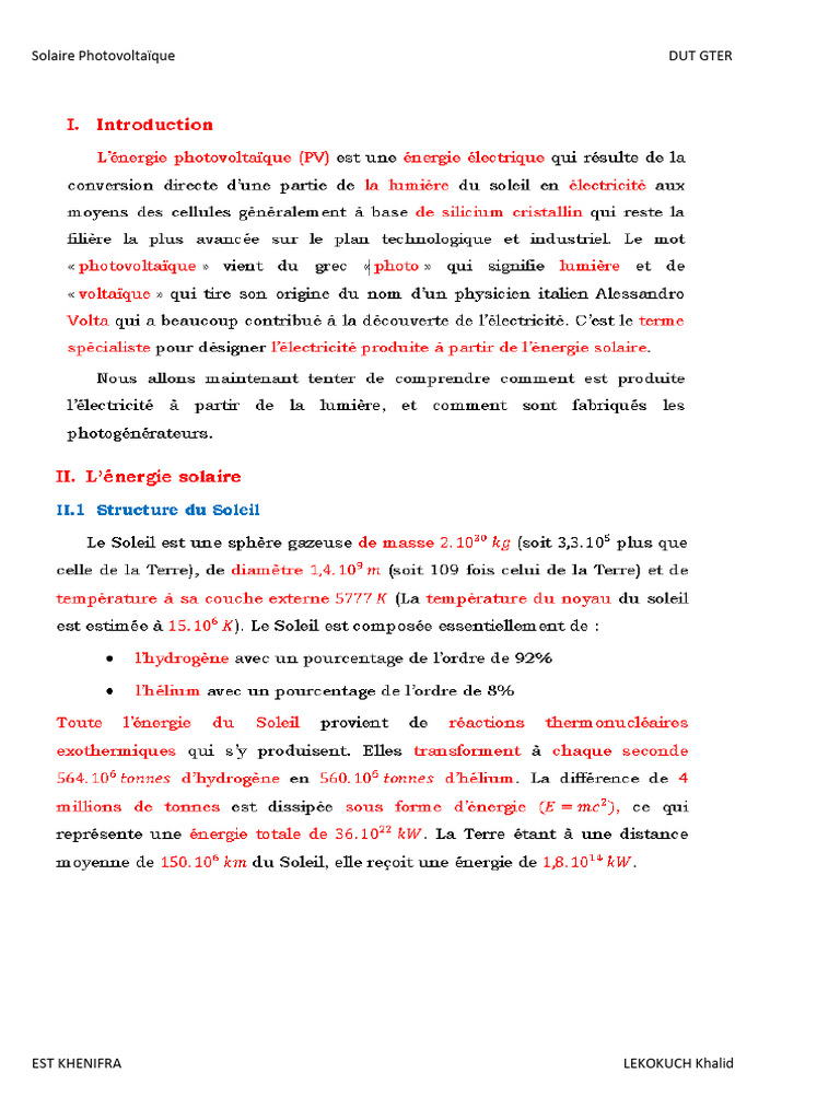 Solaire Photovoltaïque : DUT GTER Khenifra | PDF | Radiation ...