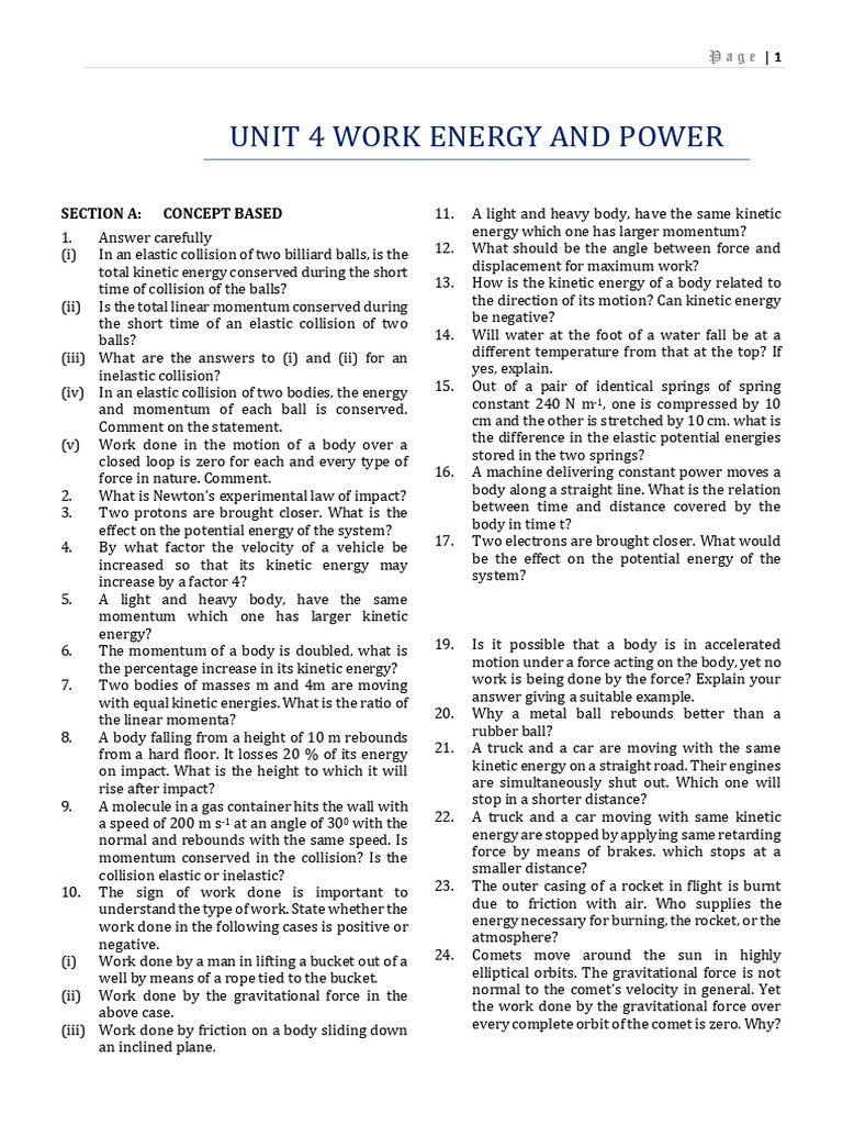 Assignment Based On Work Energy Power Xi Physics | PDF | Collision ...