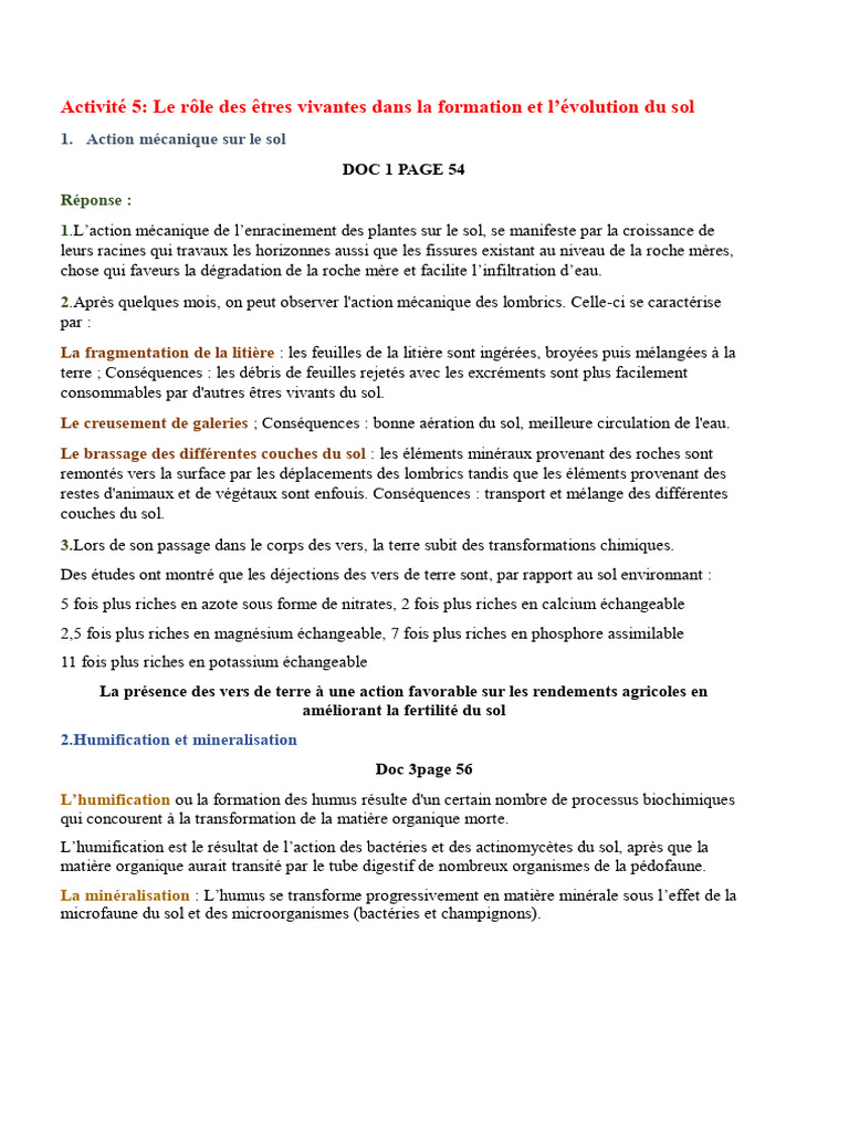 Rôle des êtres vivants dans le sol | PDF | Sol (pédologie) | Matériaux ...