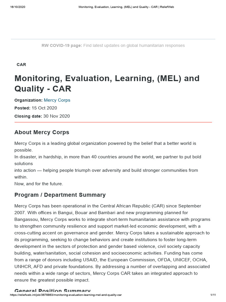 MEL & Quality Manager Role - CAR | PDF | Evaluation | Capacity Building