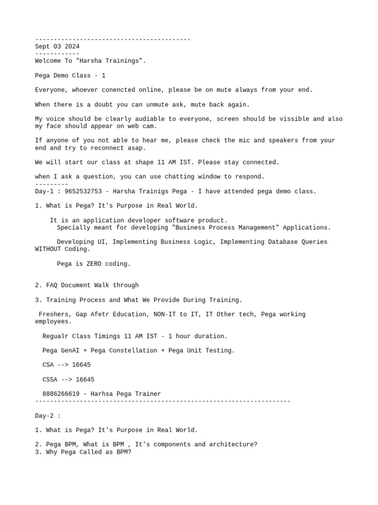Pega Class Running Notes 620 | PDF