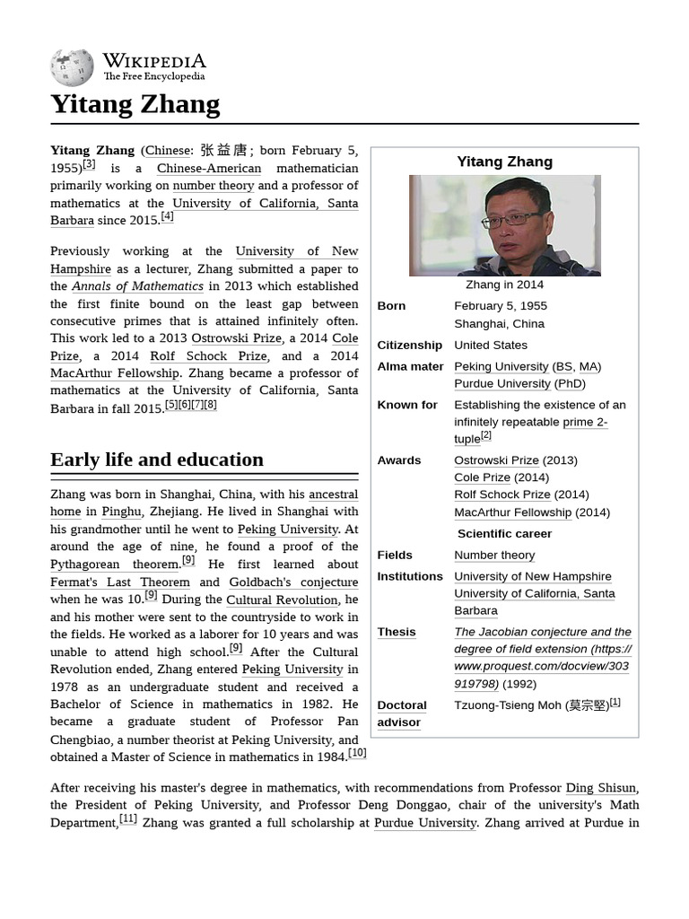 Yitang Zhang: Prime Gaps Breakthrough | PDF | Mathematics | Number Theory