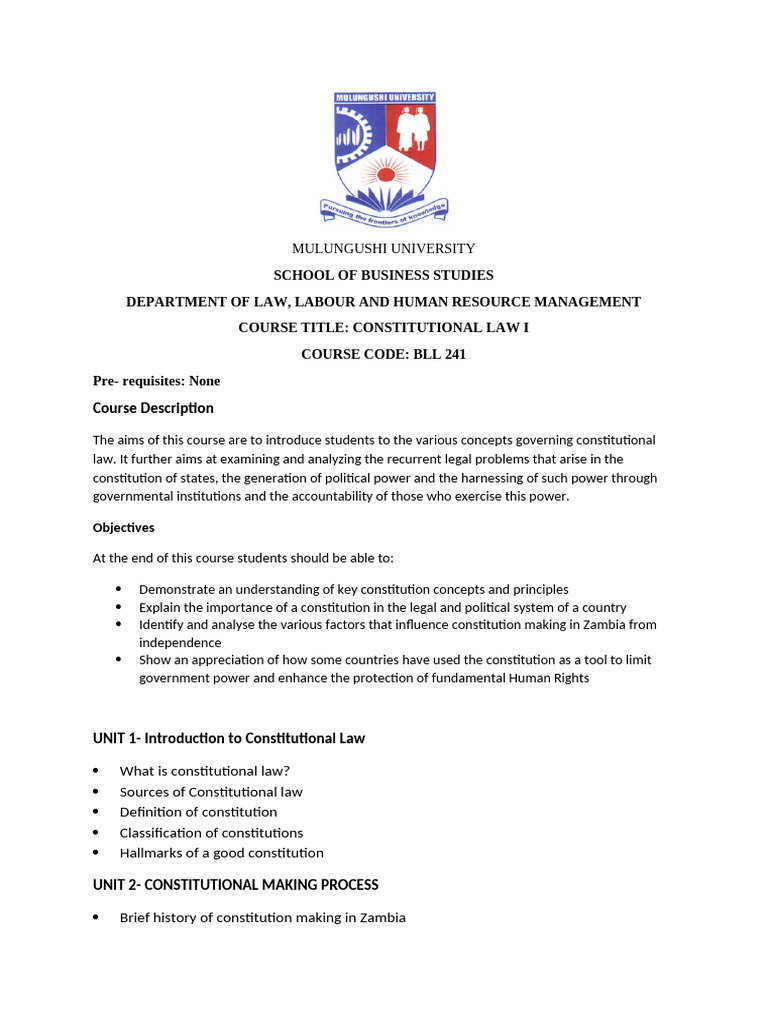 Constitutional Law Course Outline Pdf Constitution Constitutional Law