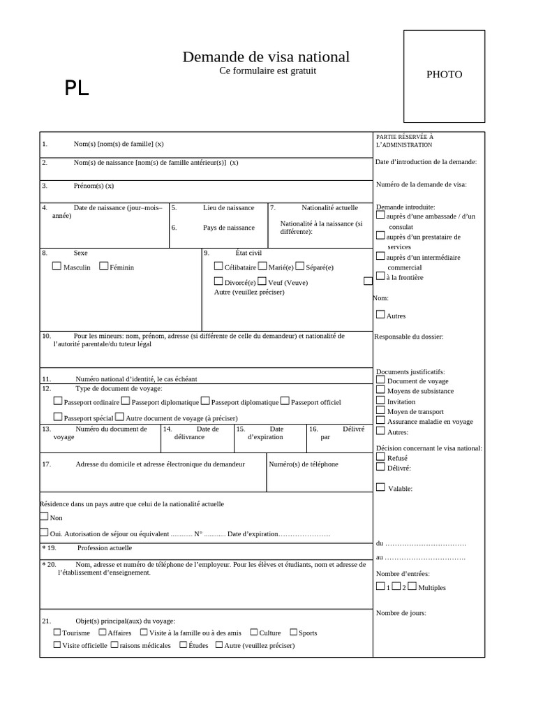 Formulaire de demande de visa national | PDF | Visa (Document)