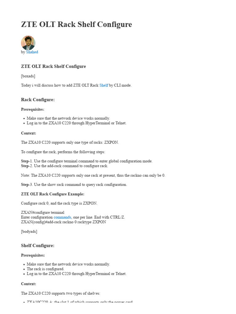 Zte Olt Rack Shelf Config Pdf