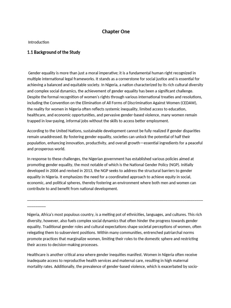 National Gender Policy and Gender Equality in Nigeria (Chapter One ...