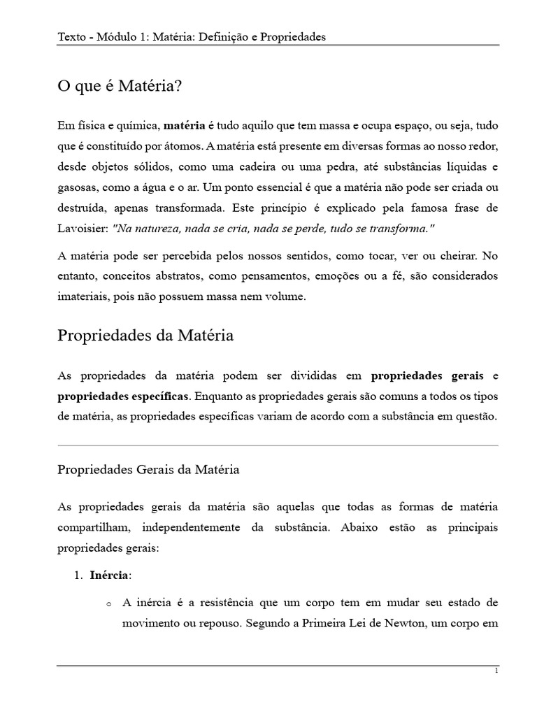 Definição e Propriedades da Matéria | PDF | Matéria | Química