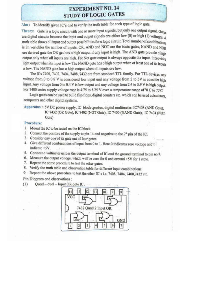 14 Study of Logic Gates | PDF