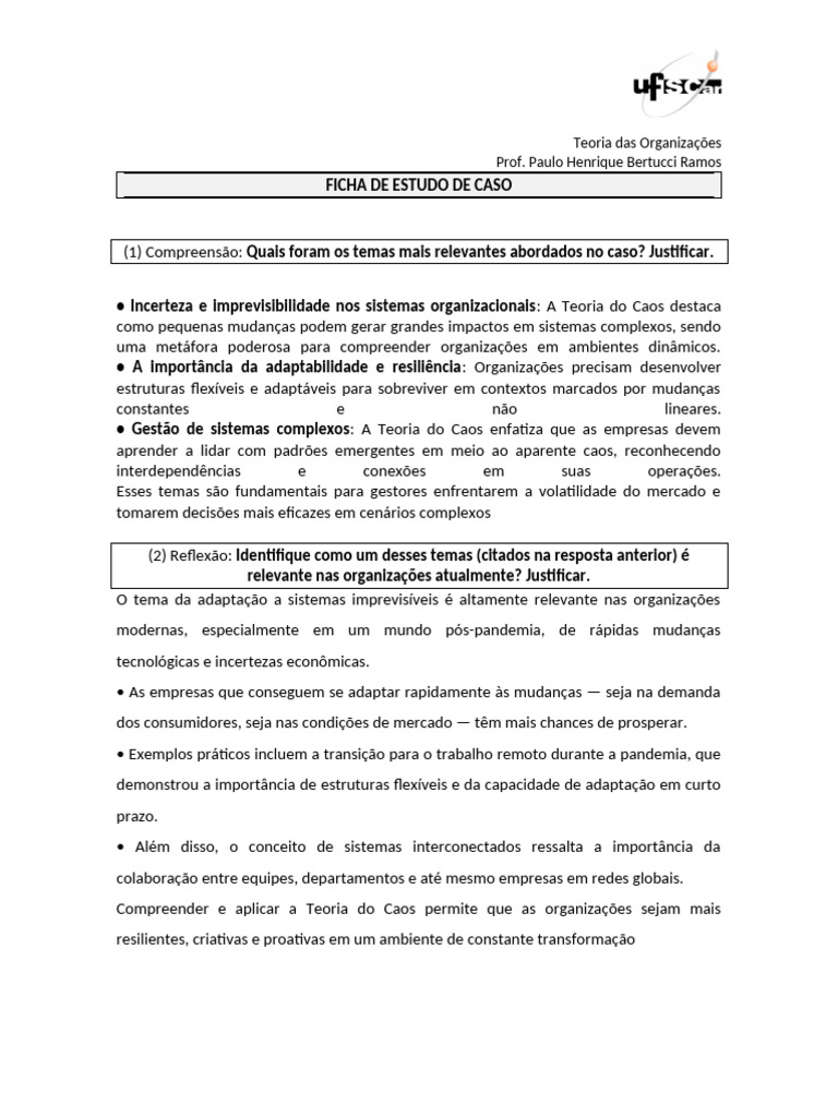 Teoria do Caos nas Organizações Modernas | PDF | Teoria do Caos | Economia
