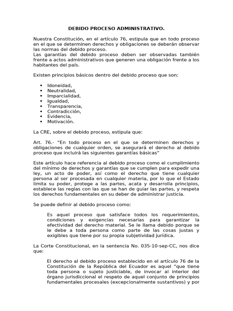 Principios del Debido Proceso Administrativo | PDF | Debido al proceso ...