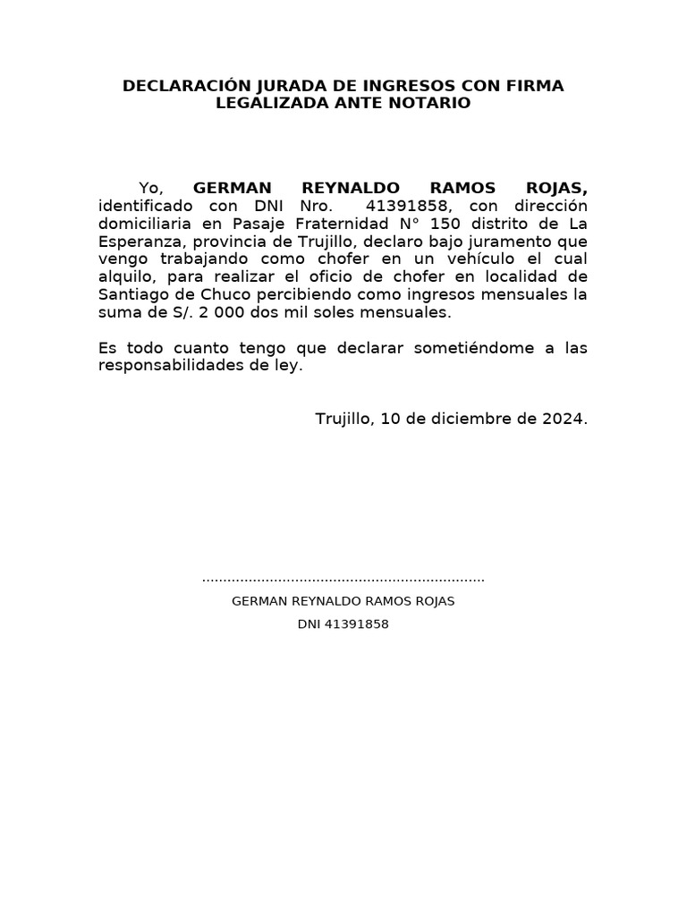 Declaración Jurada de Ingresos 2024 | PDF