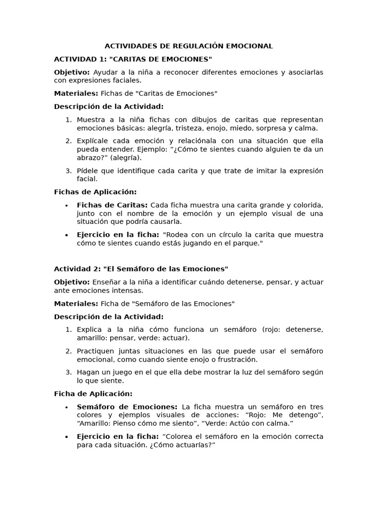 Actividades de Regulación Emocional Infantil | PDF | Las emociones ...