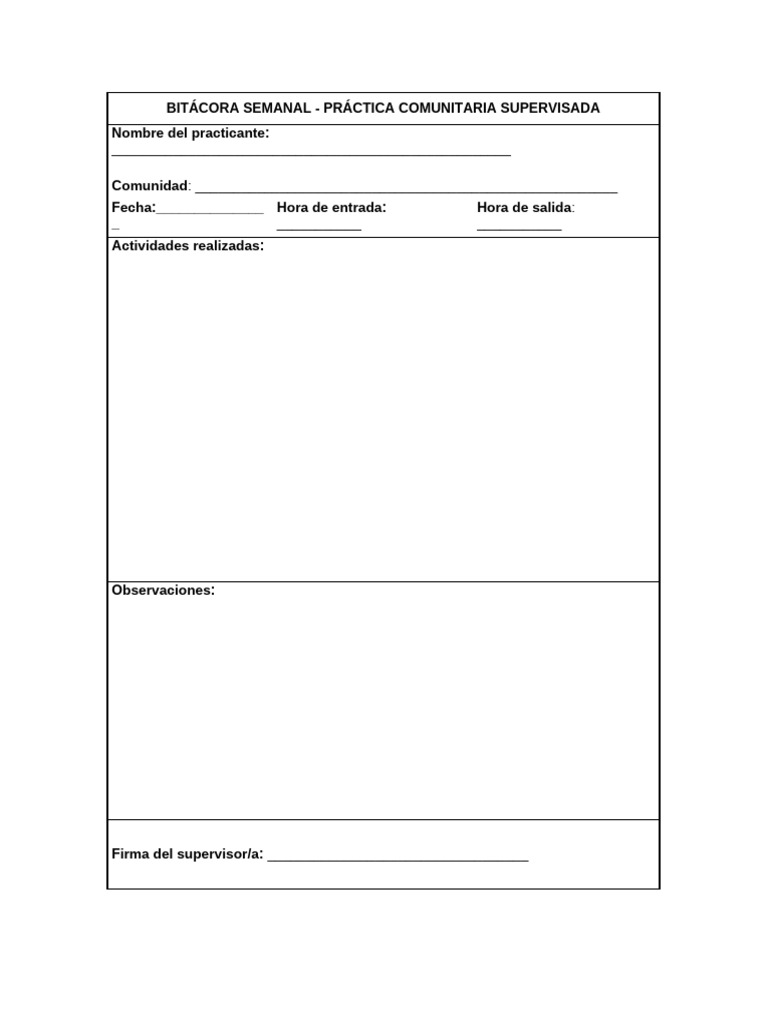 Bitácora de Práctica Comunitaria | PDF