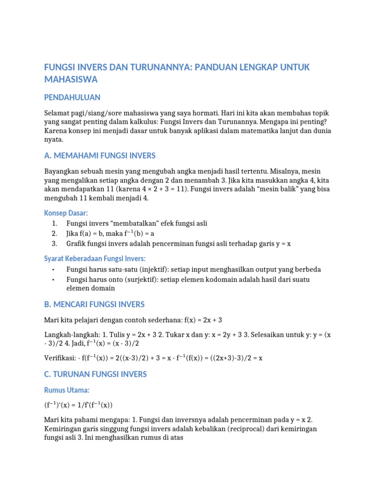 Panduan Fungsi Invers dan Turunannya | PDF