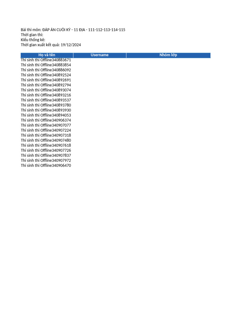 DAP AN CUOI KY - 11 DIA - 111-112-113-114-115 Lasttime - ScoreSheet 19 ...