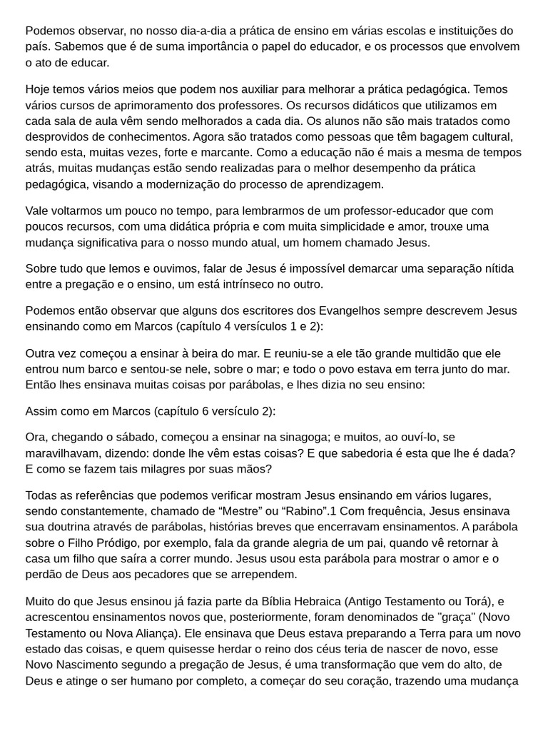 Prática Pedagógica de Jesus Cristo | PDF | Pedagogia | Jesus