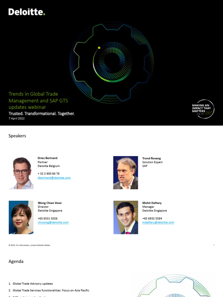 SG Tax Trends Global Trade Management Sap Gts Updates Webinar Slides | PDF
