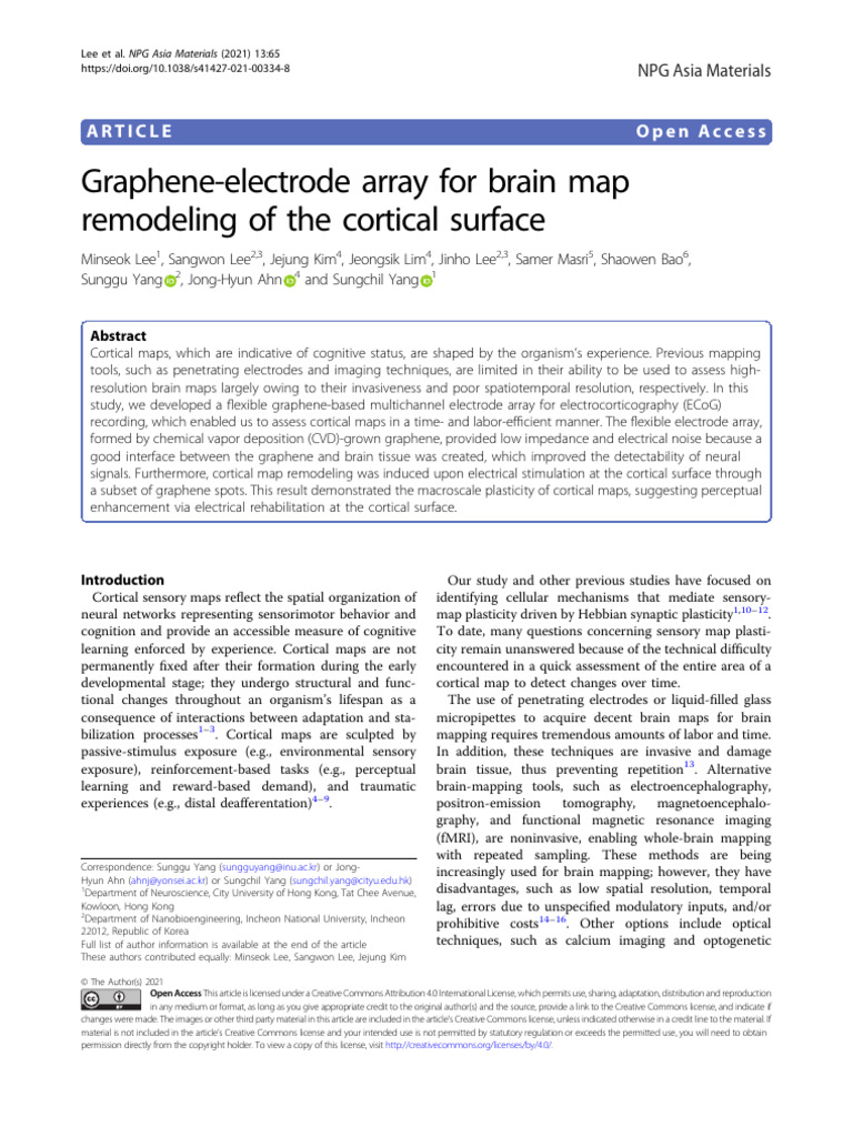 Graphene-Electrode Array For Brain Map Remodeling of The Cortical ...