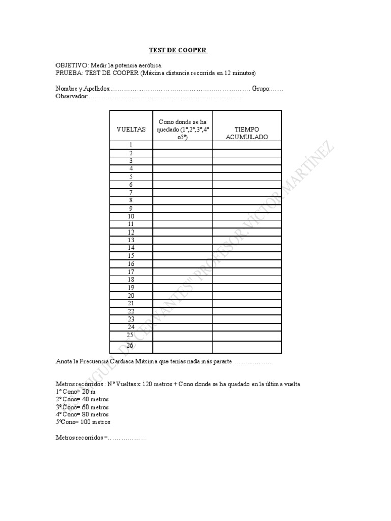 Test de Cooper: Medición Aeróbica | PDF