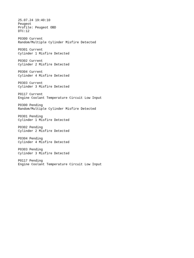 Peugeot OBD DTC Misfire Report | PDF