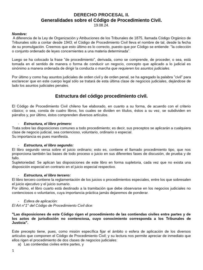 Estructura y Aplicación del Código Civil | PDF | Procedimiento Civil ...