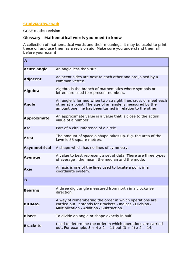GCSE Maths Glossary | PDF | Litre | Numbers