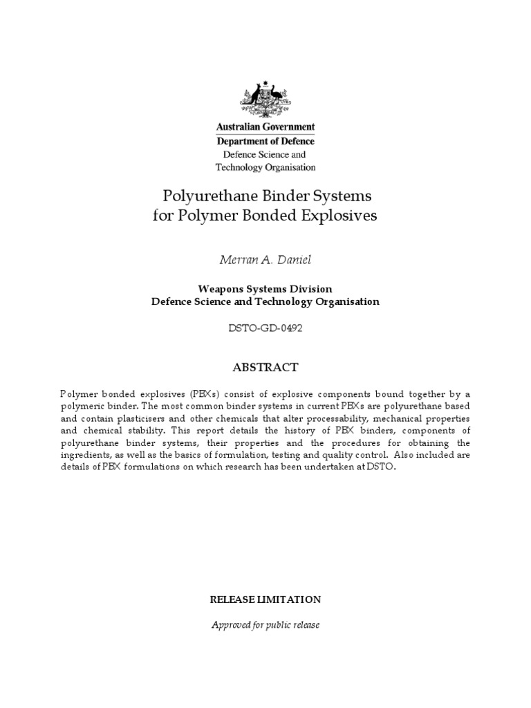 Merran A. Daniel - Polyurethane Binder Systems For Polymer Bonded  Explosives | PDF | Polyurethane | Differential Scanning Calorimetry