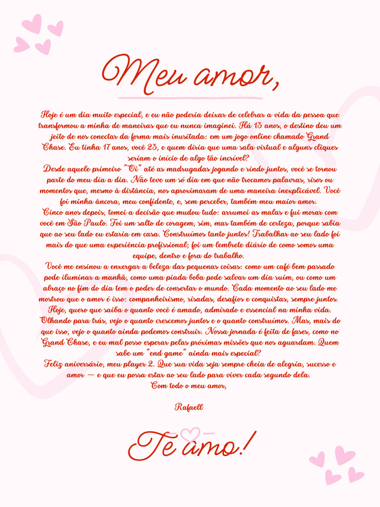 Documento A4 Simples Carta de Dia Dos Namorados Rosa e Vermelho | PDF