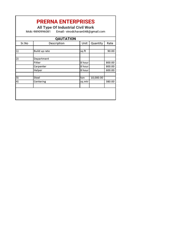 Industrial Civil Work Quotation | PDF