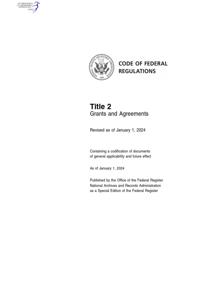 CFR 2024 Title2 Vol1 | PDF | United States Code | Code Of Federal ...